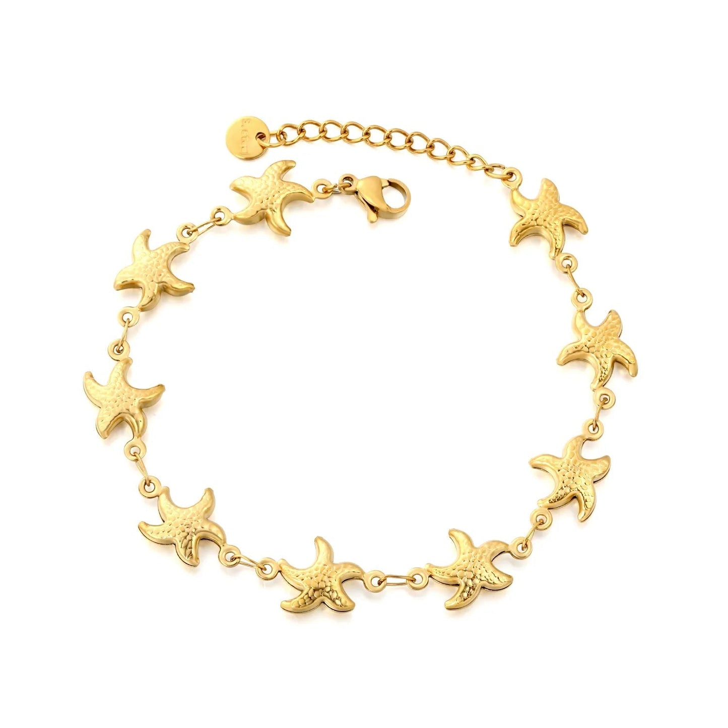 Summer Beach Hammered Starfish Charm Bracelet 304L Stainless Steel