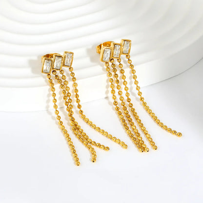 Bulk triple baguette cut CZ parallel block stud earrings 304L