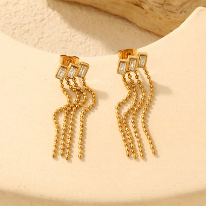 Bulk triple baguette cut CZ parallel block stud earrings 304L