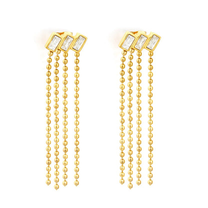 Bulk triple baguette cut CZ parallel block stud earrings 304L