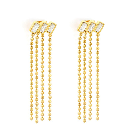 Bulk triple baguette cut CZ parallel block stud earrings 304L