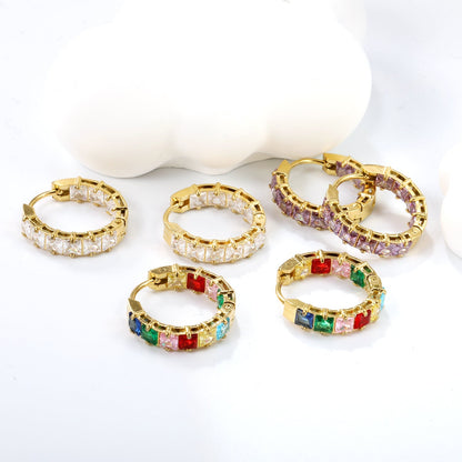Bulk baguette cut cubic zirconia hoop earrings 304L steel
