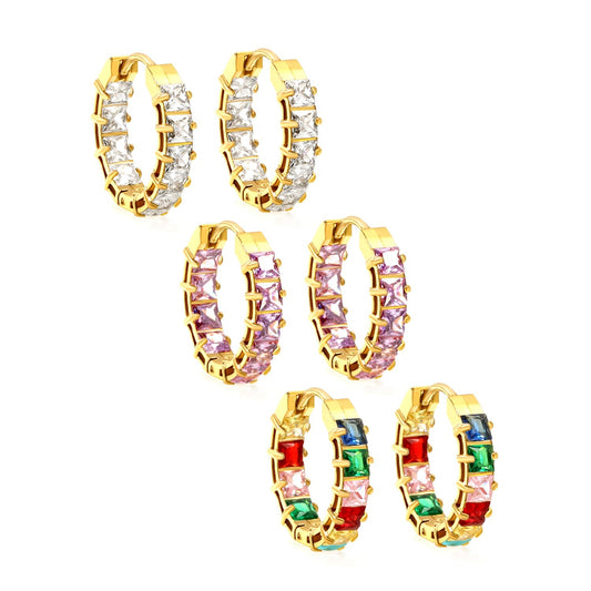 Bulk baguette cut cubic zirconia hoop earrings 304L steel