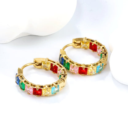 Bulk baguette cut cubic zirconia hoop earrings 304L steel