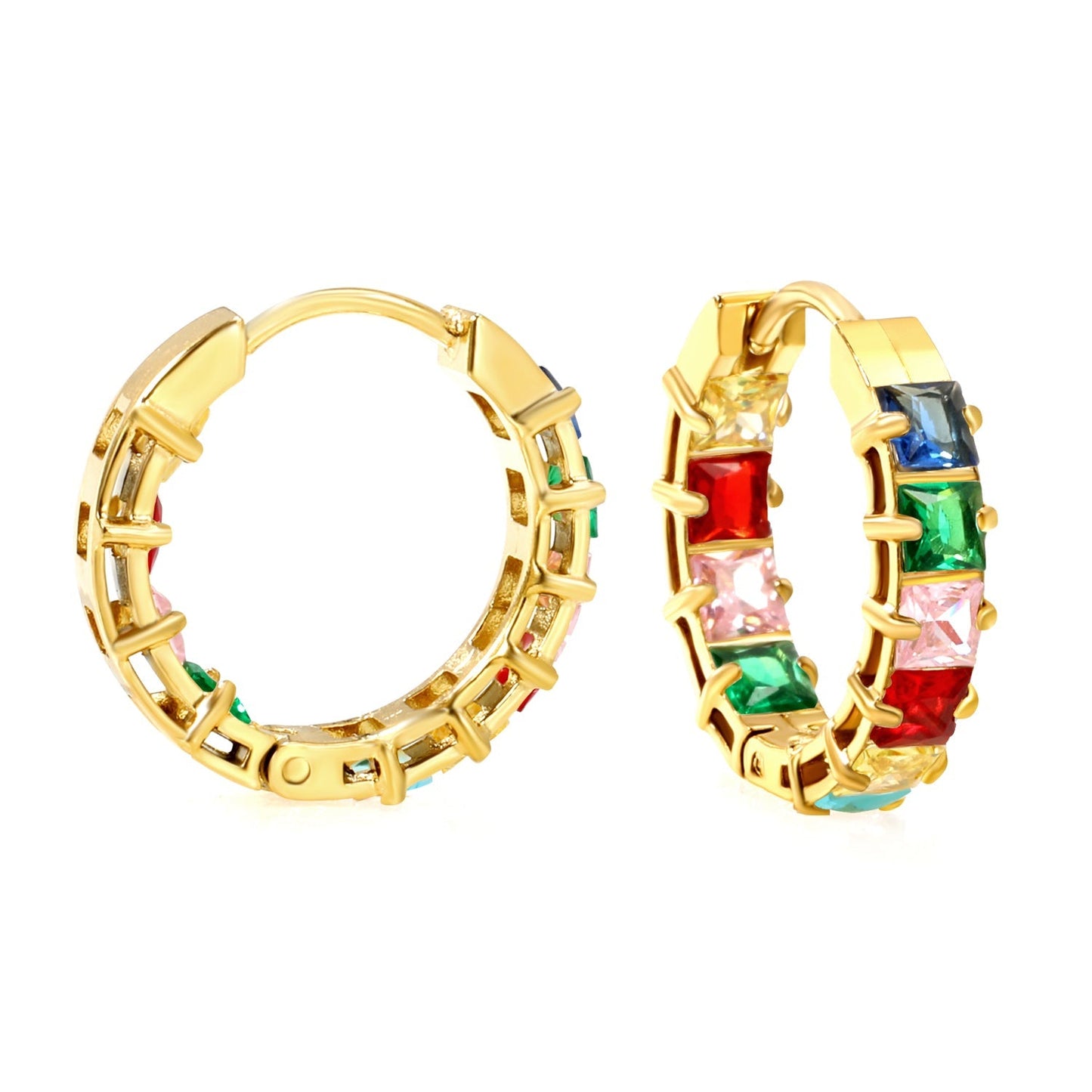 Bulk baguette cut cubic zirconia hoop earrings 304L steel