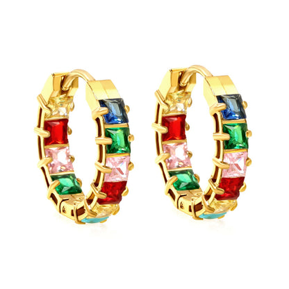 Bulk baguette cut cubic zirconia hoop earrings 304L steel