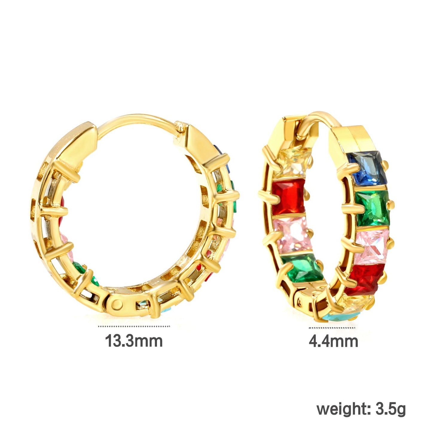 Bulk baguette cut cubic zirconia hoop earrings 304L steel