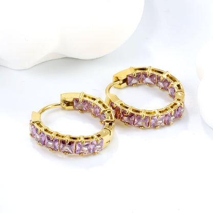 Bulk baguette cut cubic zirconia hoop earrings 304L steel
