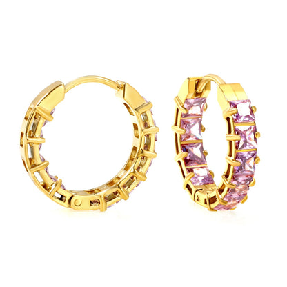 Bulk baguette cut cubic zirconia hoop earrings 304L steel