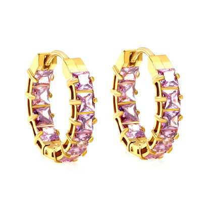 Bulk baguette cut cubic zirconia hoop earrings 304L steel