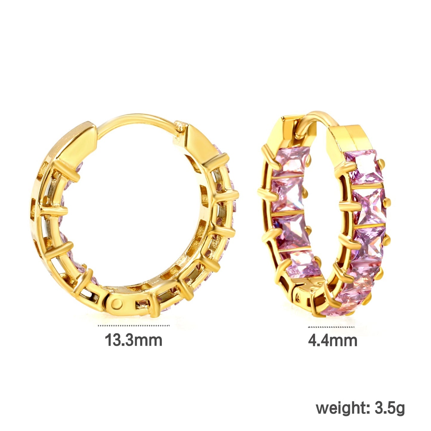 Bulk baguette cut cubic zirconia hoop earrings 304L steel