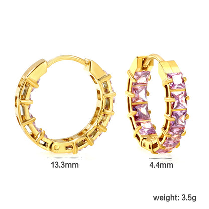 Bulk baguette cut cubic zirconia hoop earrings 304L steel