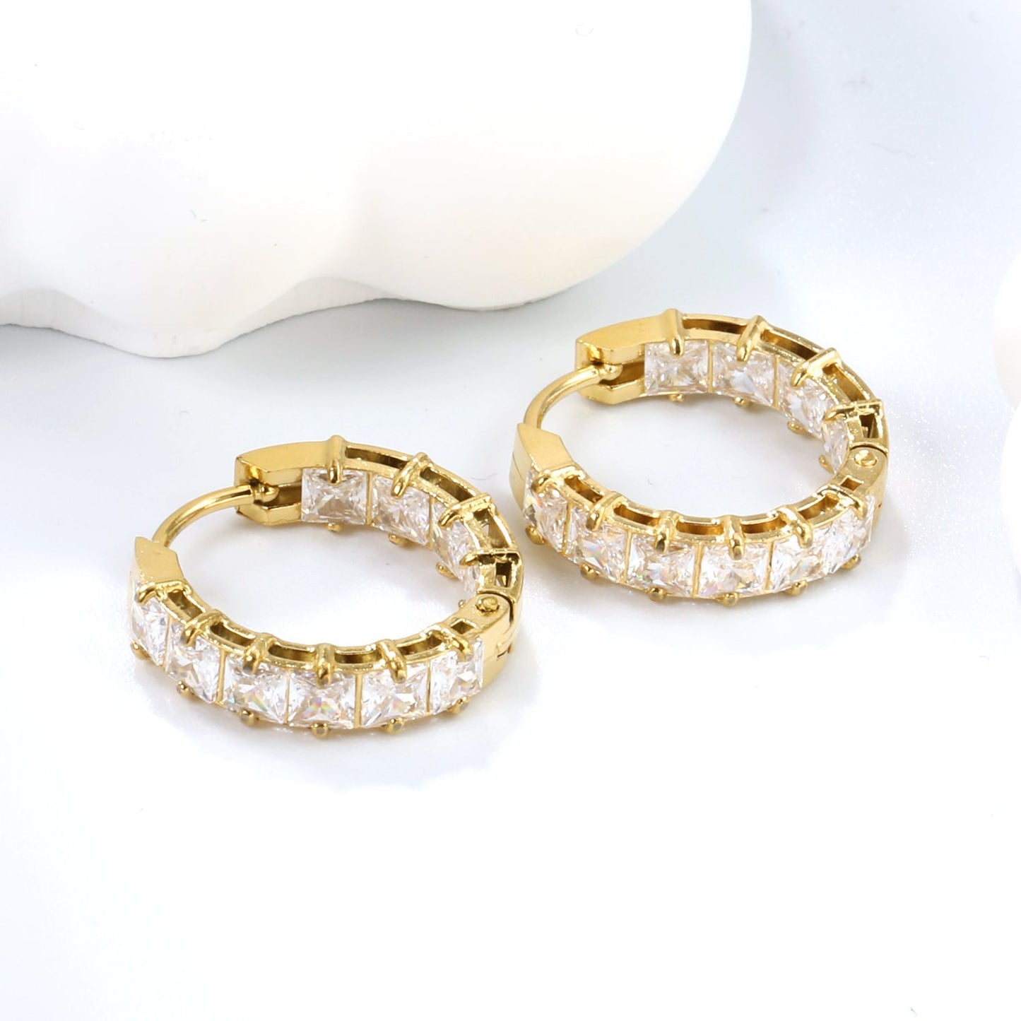 Bulk baguette cut cubic zirconia hoop earrings 304L steel