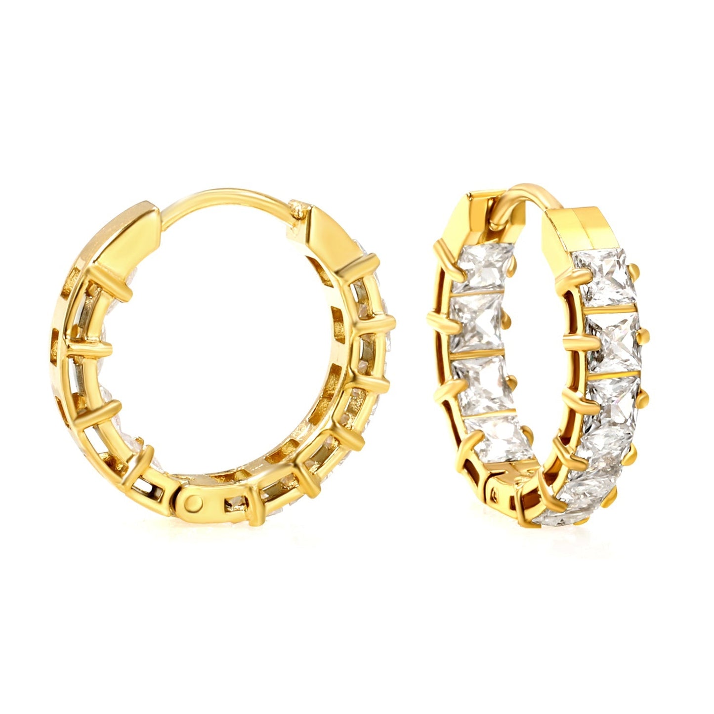 Bulk baguette cut cubic zirconia hoop earrings 304L steel
