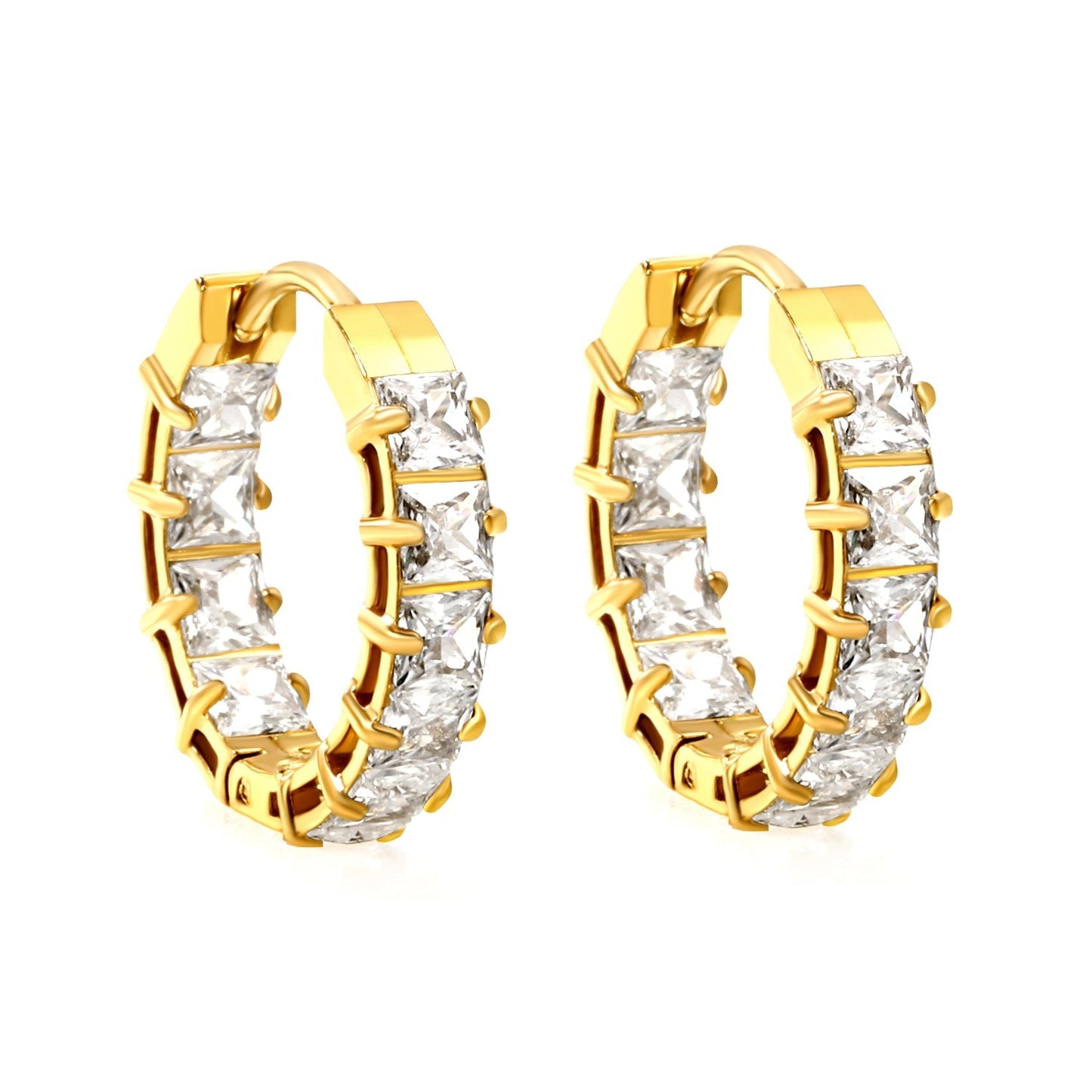 Bulk baguette cut cubic zirconia hoop earrings 304L steel