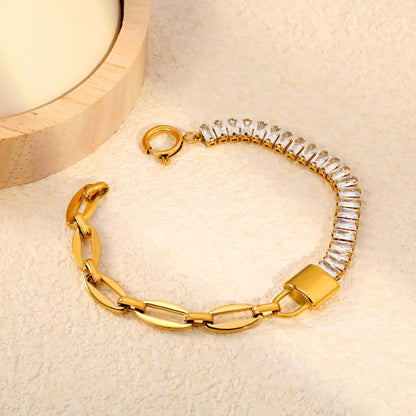 Bulk half baguette cut CZ tennis half paperclip bracelets 304L