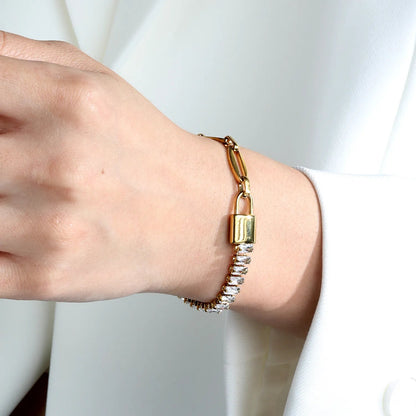 Bulk half baguette cut CZ tennis half paperclip bracelets 304L