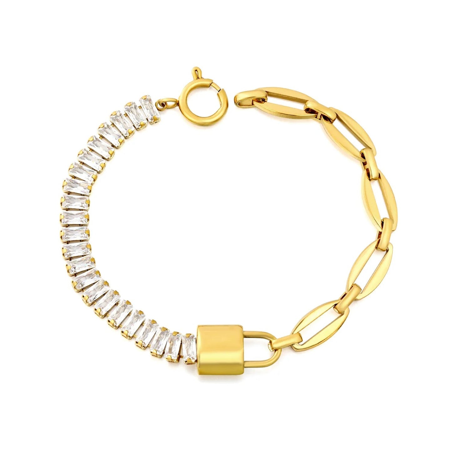 Bulk half baguette cut CZ tennis half paperclip bracelets 304L