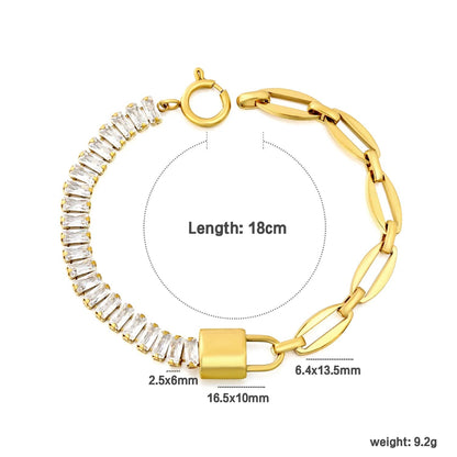 Bulk half baguette cut CZ tennis half paperclip bracelets 304L