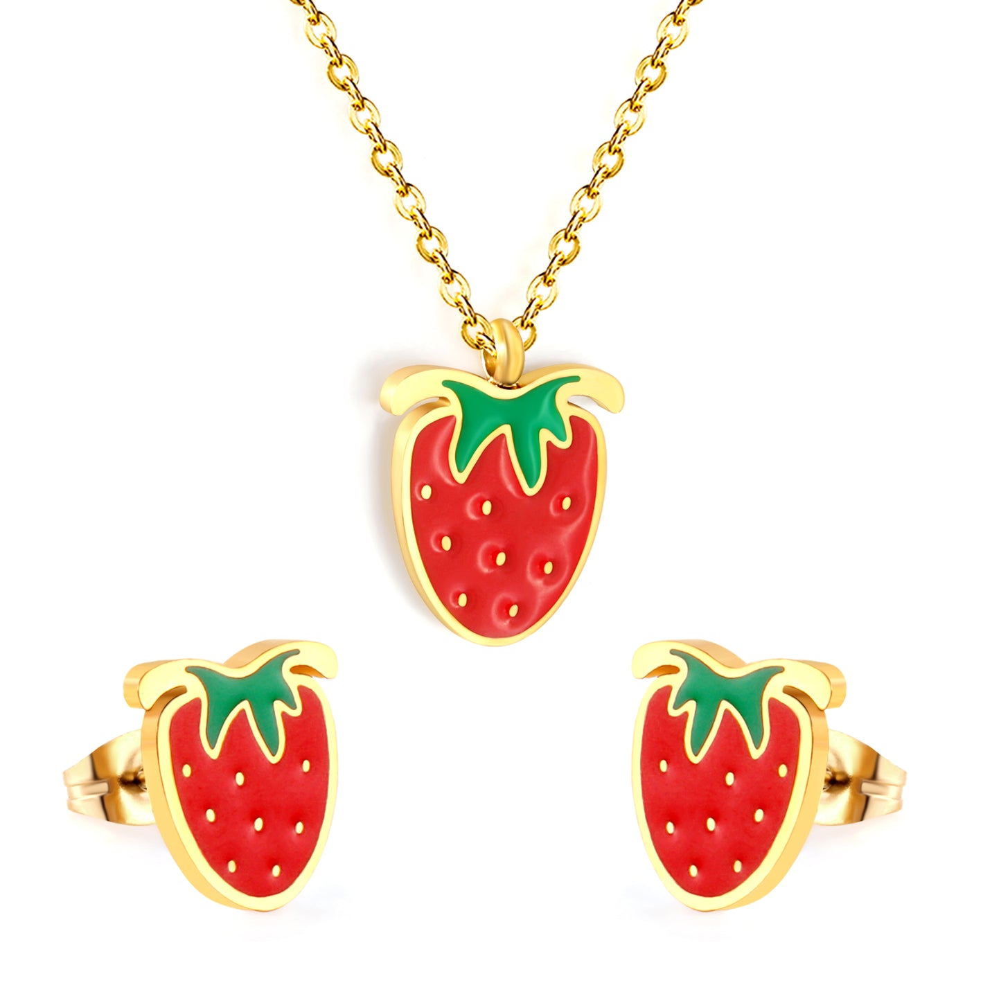 strawberry enamel jewelry set
