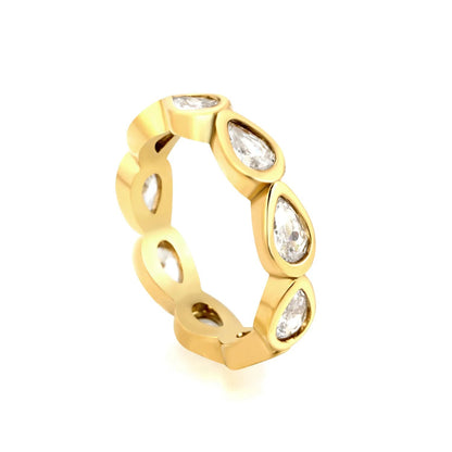 Waterproof 18K Gold Plated Pear Shaped Zircon Eternity Band for Women
