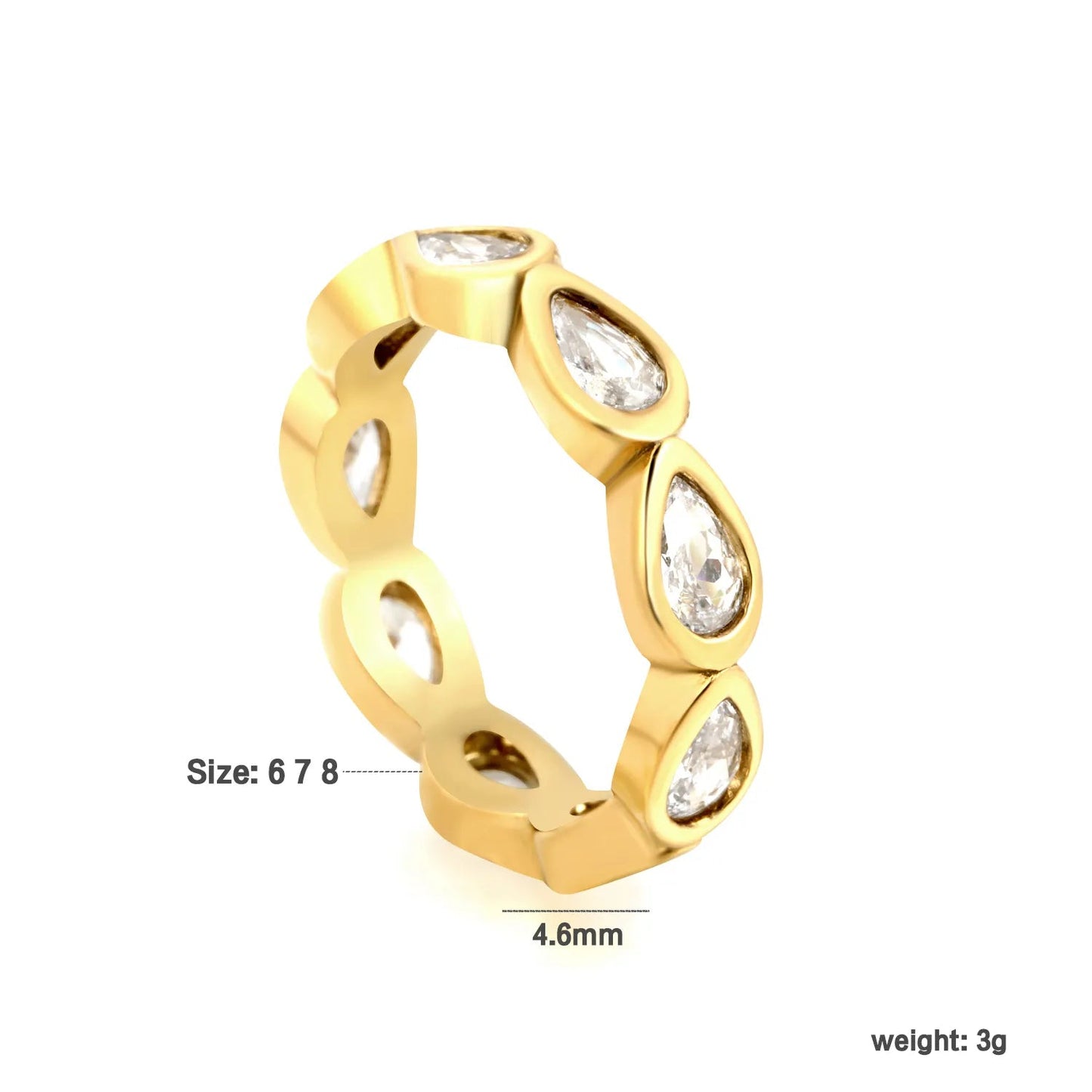 Waterproof 18K Gold Plated Pear Shaped Zircon Eternity Band for Women
