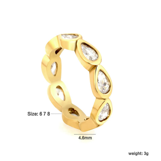 Waterproof 18K Gold Plated Pear Shaped Zircon Eternity Band for Women