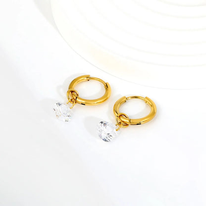 Elegant Dainty Clear Pear Cut Diamond Charm Dangle Small Hoop Earrings