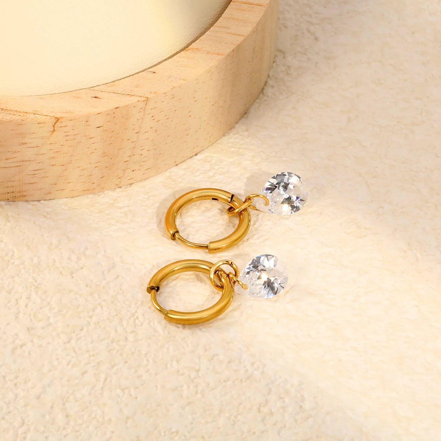 Elegant Dainty Clear Pear Cut Diamond Charm Dangle Small Hoop Earrings