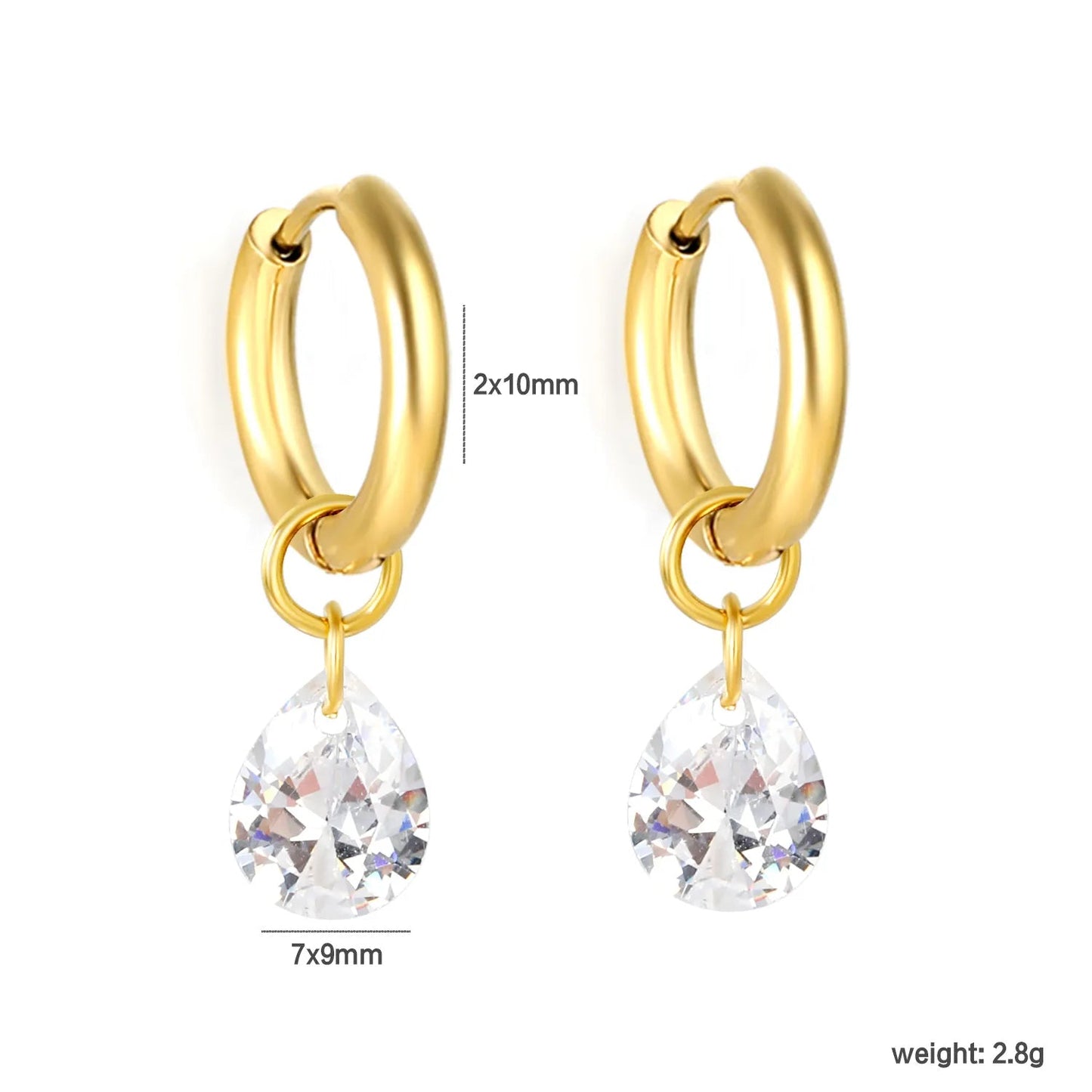 Elegant Dainty Clear Pear Cut Diamond Charm Dangle Small Hoop Earrings