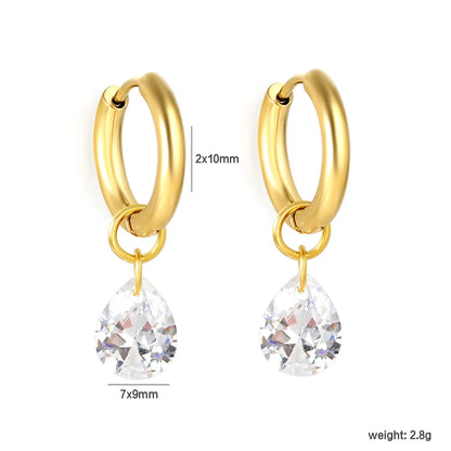 Elegant Dainty Clear Pear Cut Diamond Charm Dangle Small Hoop Earrings