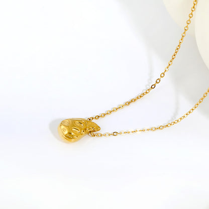 Abstract Hammered Teardrop Pendant Fine Cable Chain Necklace Gold