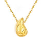 Abstract Hammered Teardrop Pendant Fine Cable Chain Necklace Gold