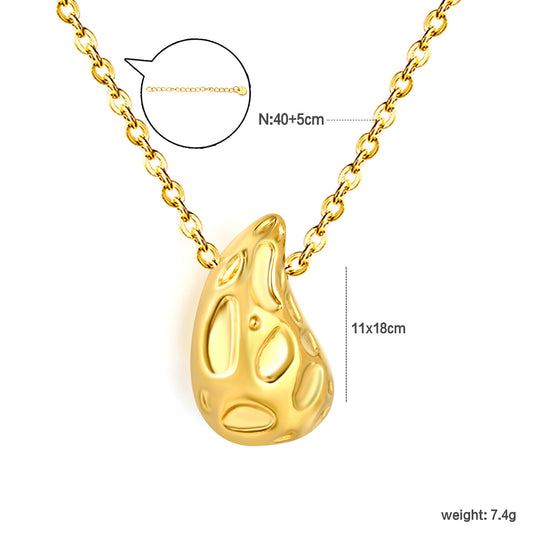 Abstract Hammered Teardrop Pendant Fine Cable Chain Necklace Gold