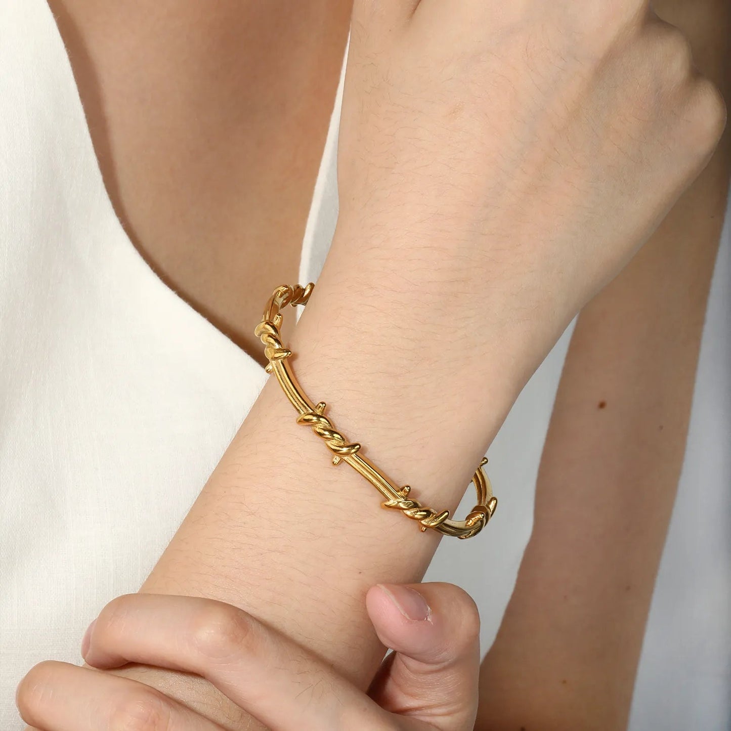 Dark Aesthetic Streetwear Metallic Bracelet Built with Twisted Thorns