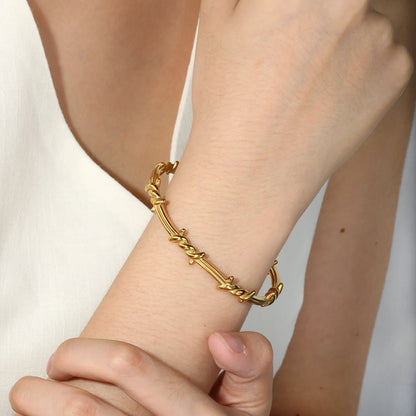 Dark Aesthetic Streetwear Metallic Bracelet Built with Twisted Thorns