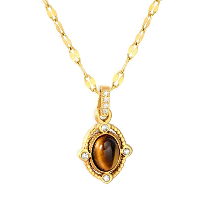 Wholesale Retro Oval Tiger Eye Pendant Stainless Steel Jewelry