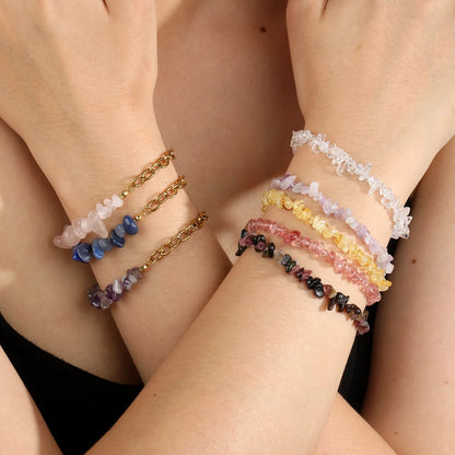 Bulk 5-9mm natural gemstone chip stone 18K gold chain bracelet 0 MOQ