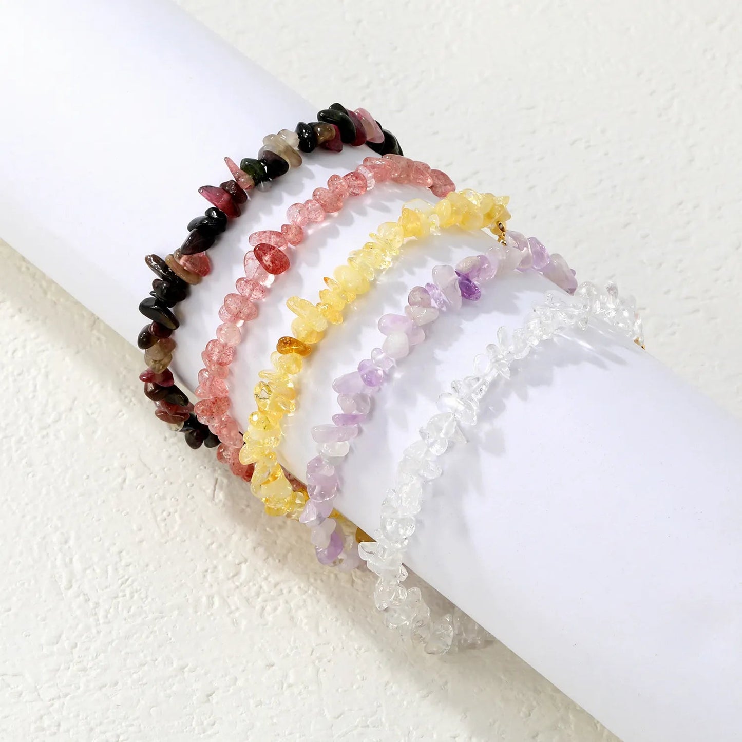 Bulk 5-9mm natural gemstone chip stone 18K gold chain bracelet 0 MOQ