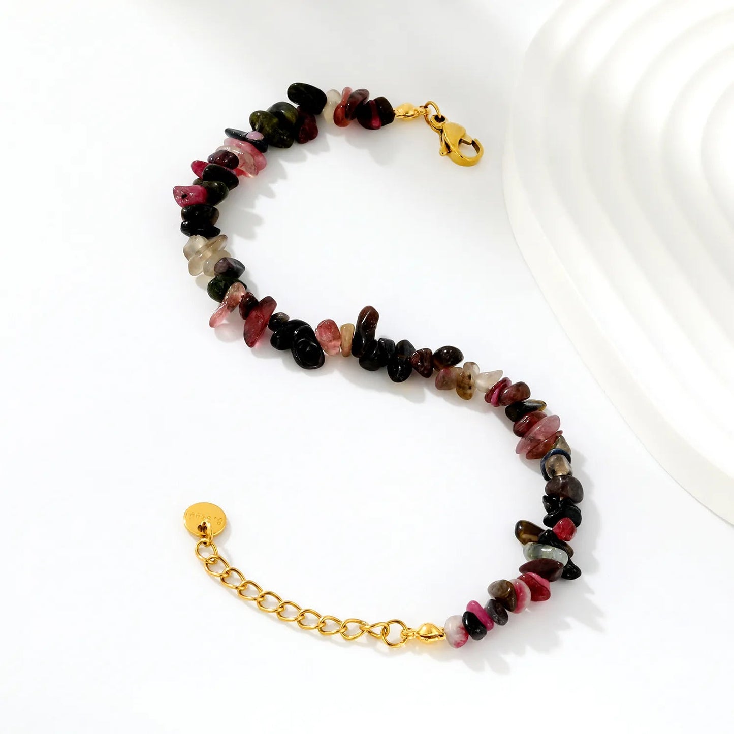 Bulk 5-9mm natural gemstone chip stone 18K gold chain bracelet 0 MOQ