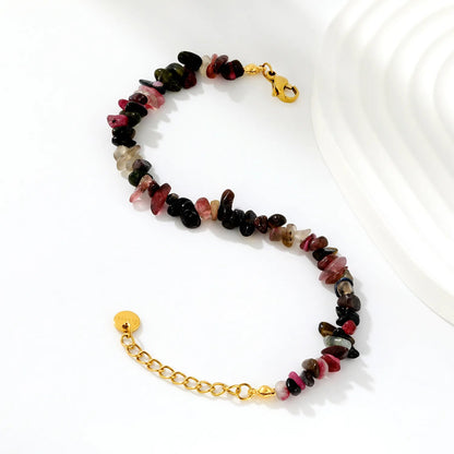 Bulk 5-9mm natural gemstone chip stone 18K gold chain bracelet 0 MOQ