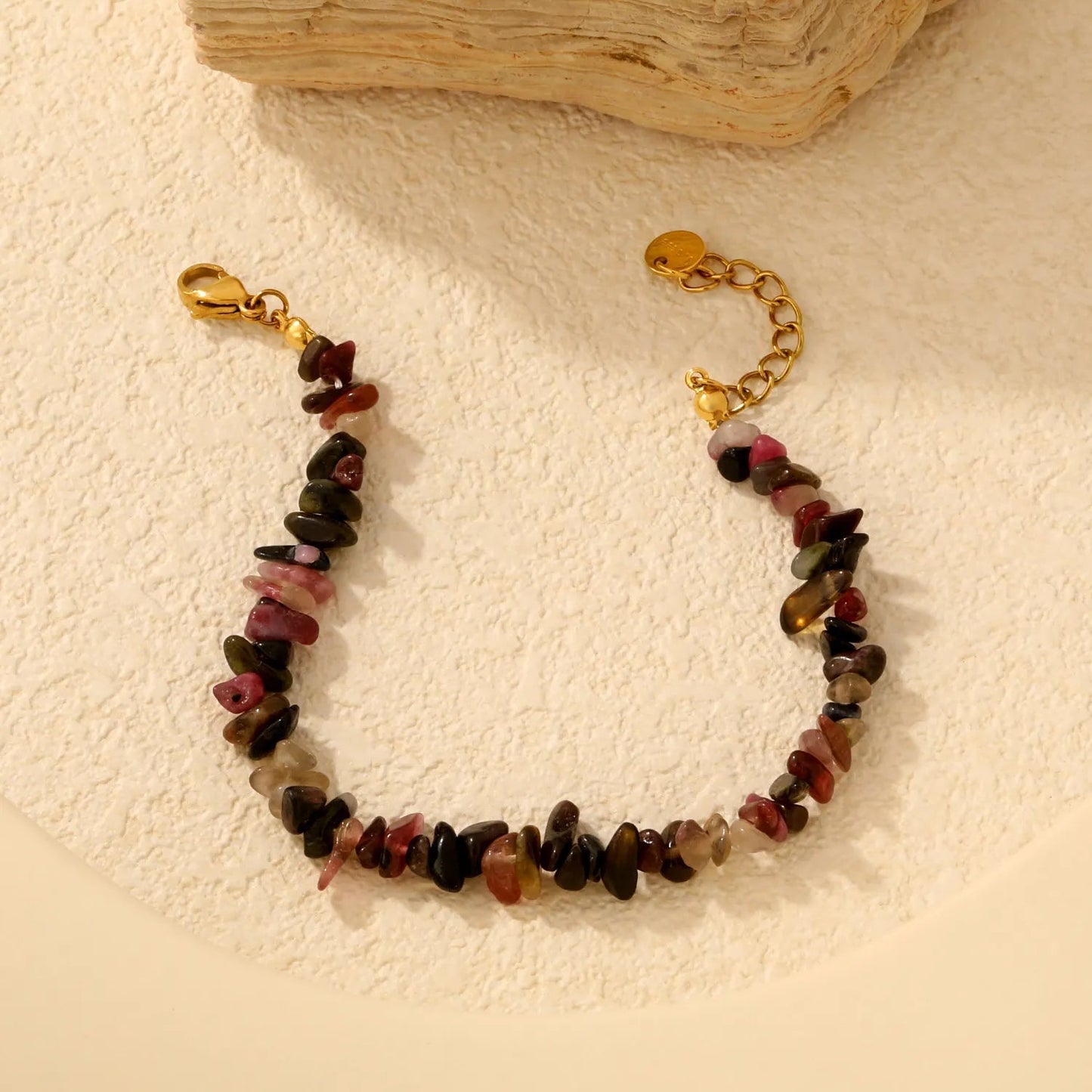 Bulk 5-9mm natural gemstone chip stone 18K gold chain bracelet 0 MOQ