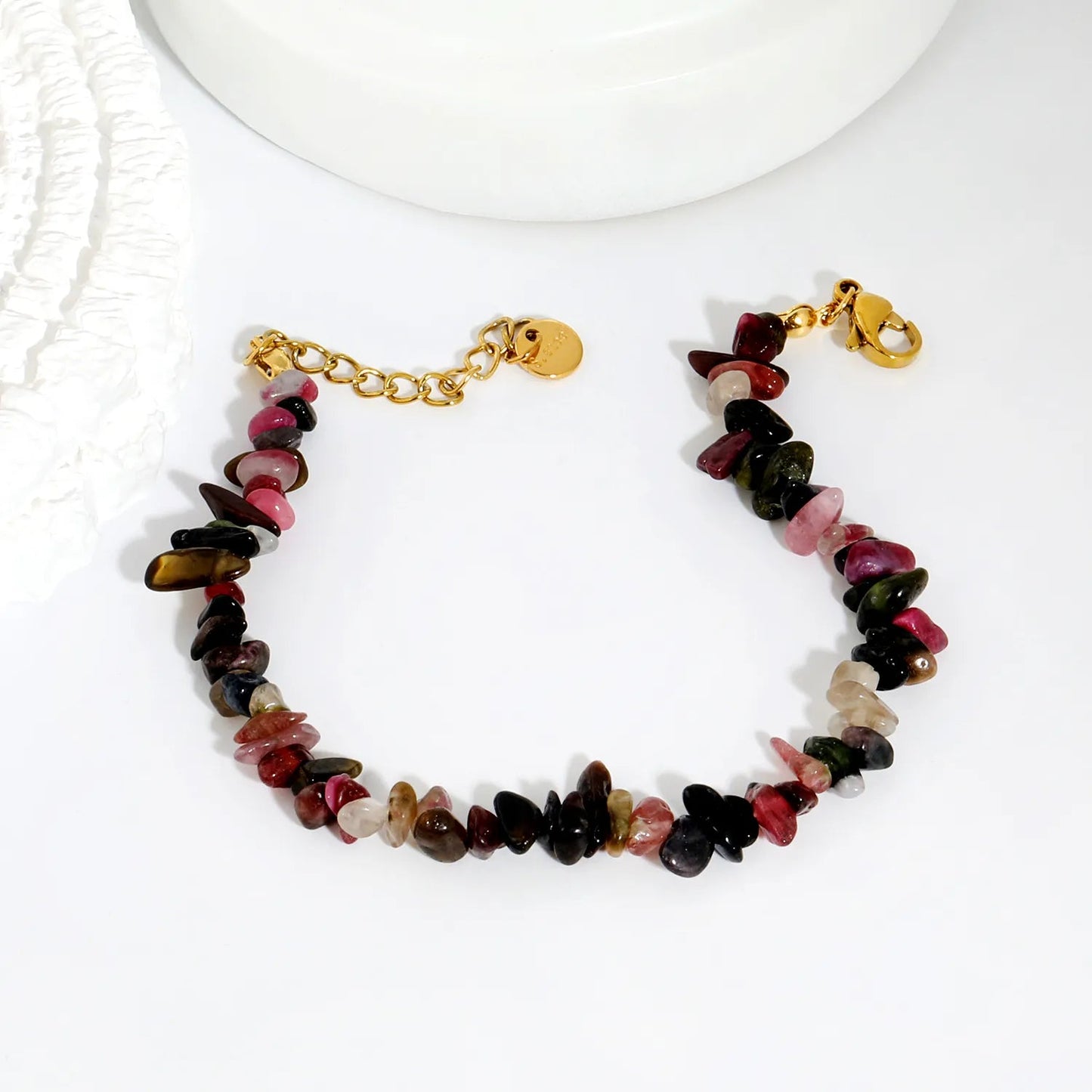 Bulk 5-9mm natural gemstone chip stone 18K gold chain bracelet 0 MOQ