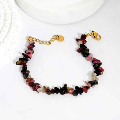 Bulk 5-9mm natural gemstone chip stone 18K gold chain bracelet 0 MOQ