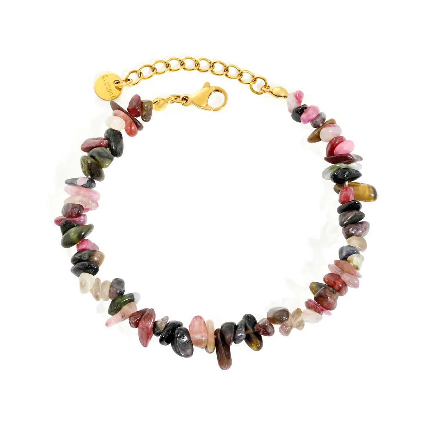 Bulk 5-9mm natural gemstone chip stone 18K gold chain bracelet 0 MOQ