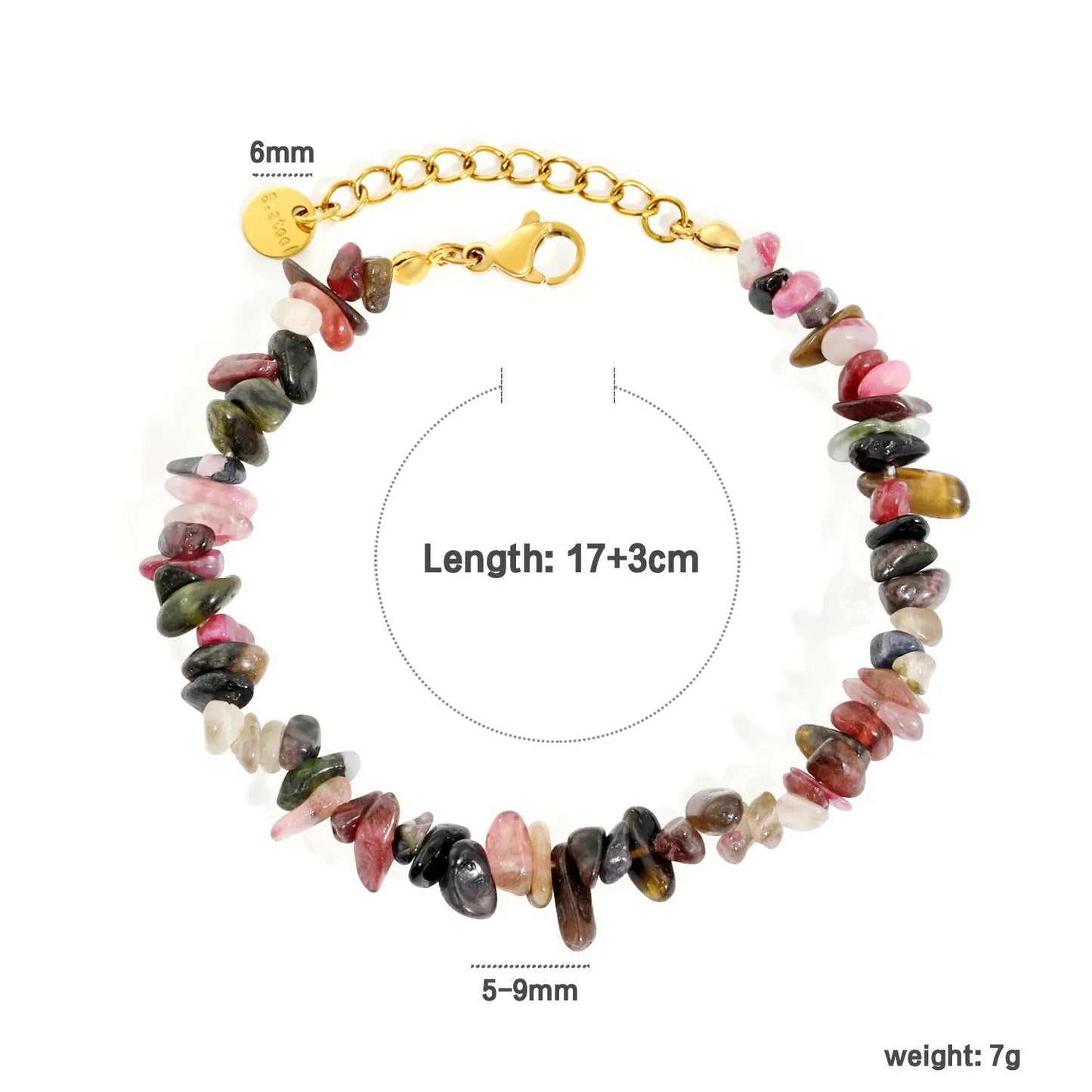 Bulk 5-9mm natural gemstone chip stone 18K gold chain bracelet 0 MOQ