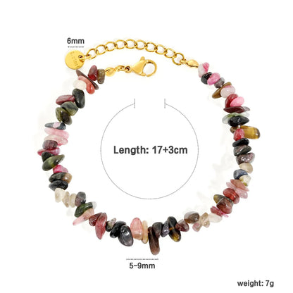 Bulk 5-9mm natural gemstone chip stone 18K gold chain bracelet 0 MOQ