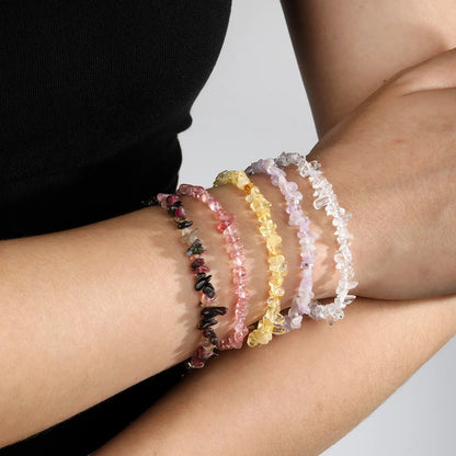 Bulk 5-9mm natural gemstone chip stone 18K gold chain bracelet 0 MOQ