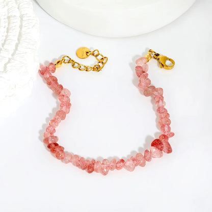 Bulk 5-9mm natural gemstone chip stone 18K gold chain bracelet 0 MOQ