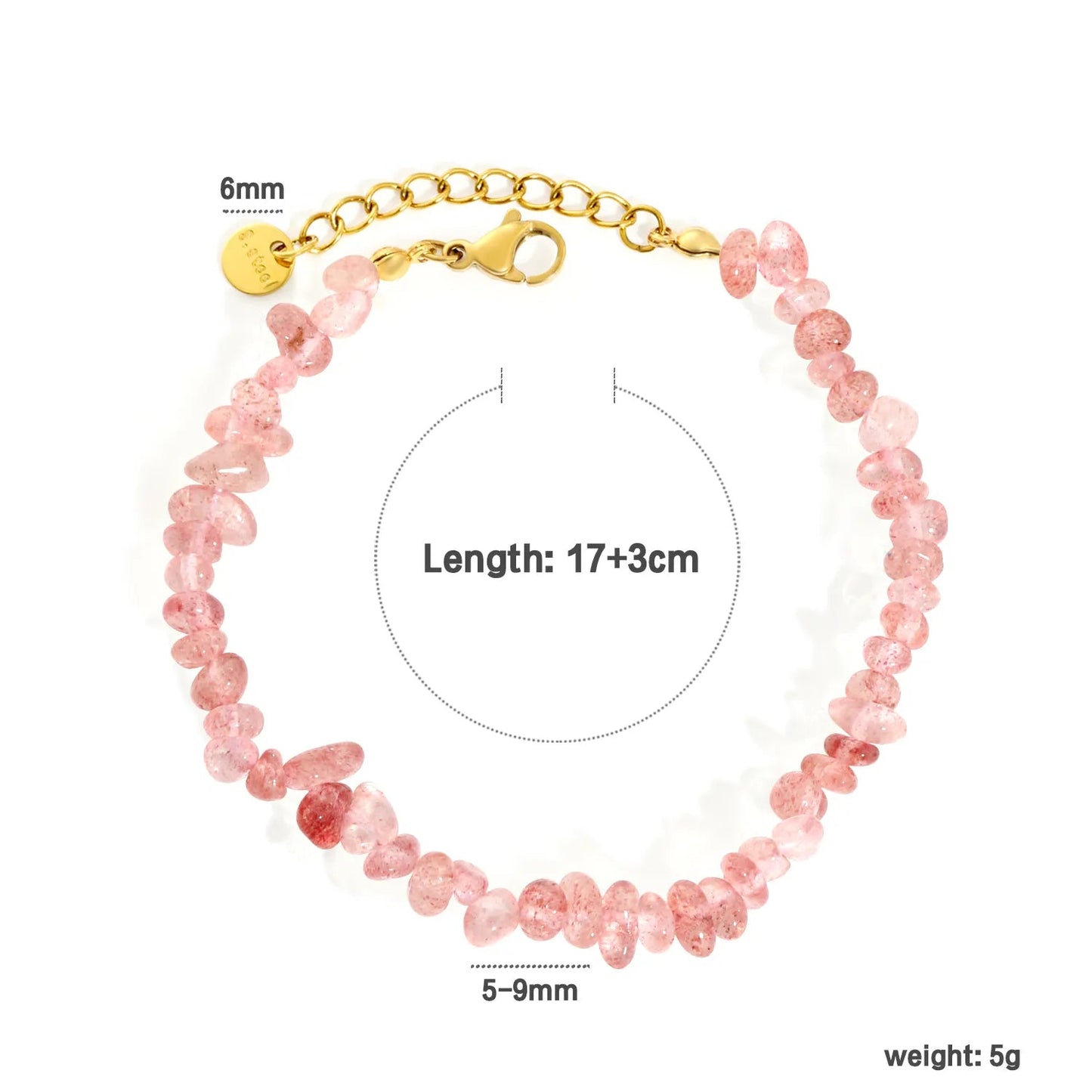 Bulk 5-9mm natural gemstone chip stone 18K gold chain bracelet 0 MOQ